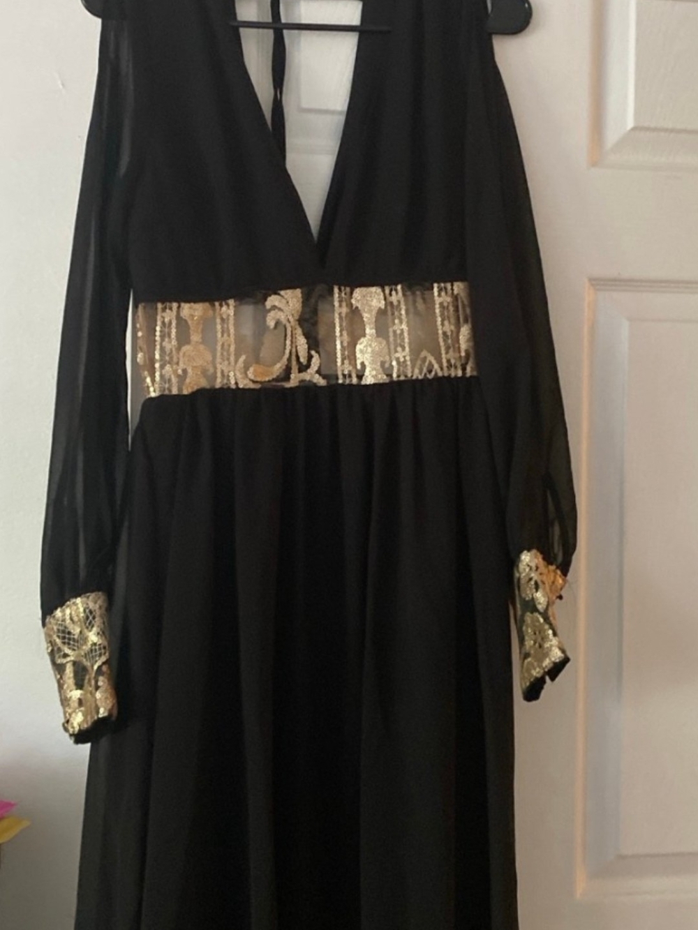 Black Dress with Gold Accent Waist and Cuffs